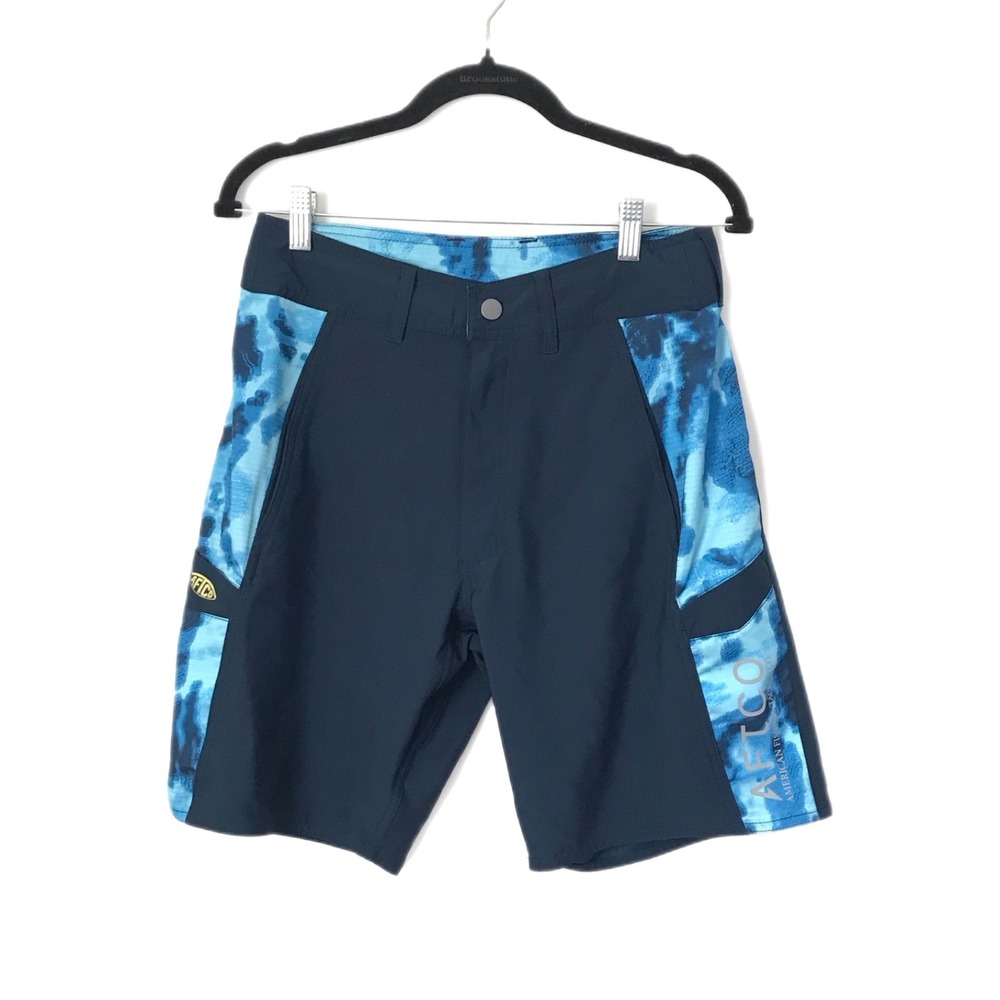 🦈 AFTCO Aftech Redemption Dark Teal Blue Fishing Board Swim Shorts Size 29